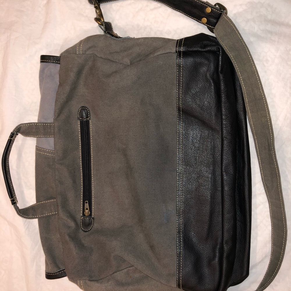 Canvas/leatherette messenger/laptop/satchel bag - Picture 8 of 11